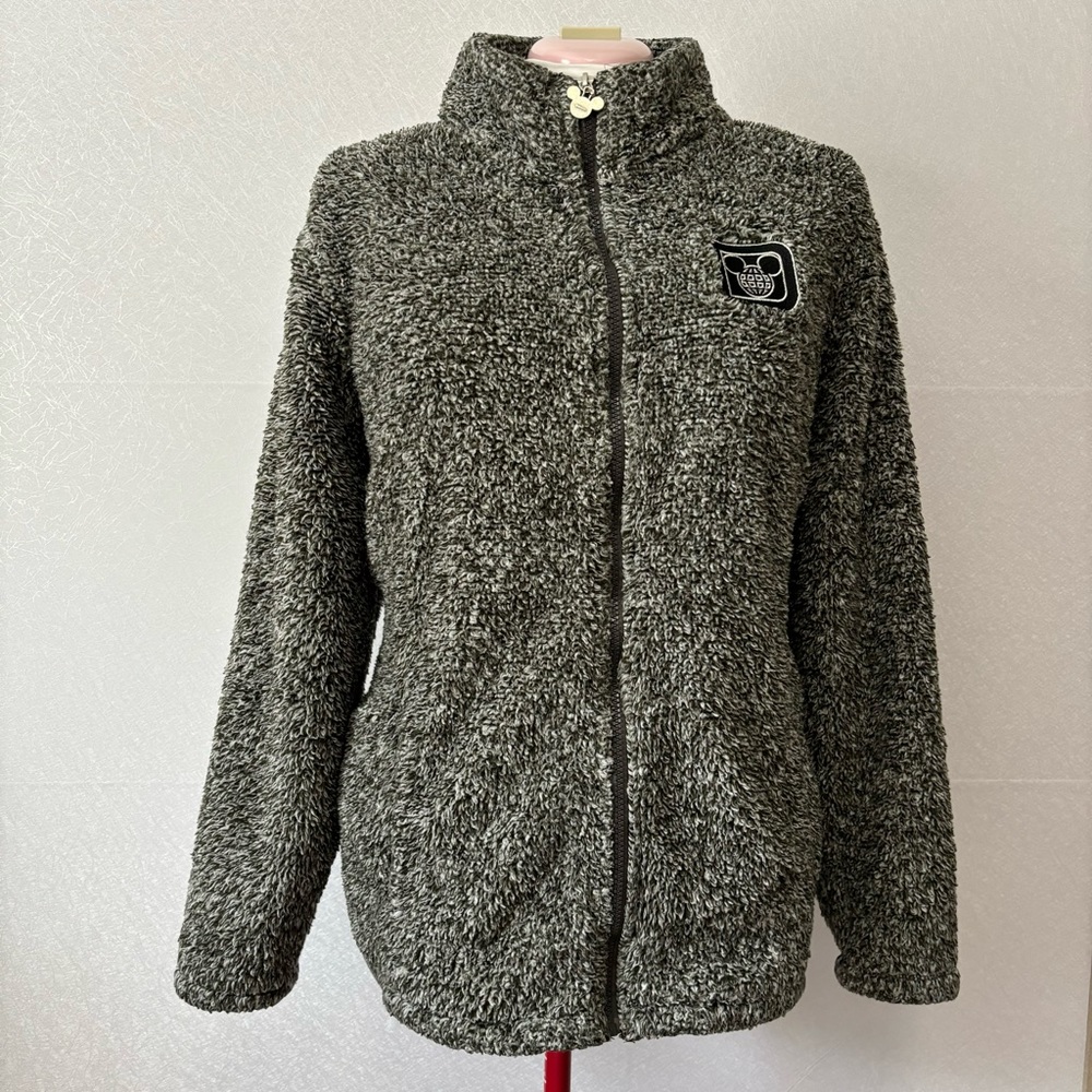 Disney Plush Fleece Sherpa Full Zip Jacket Olive Green & White Women's Size 1X
